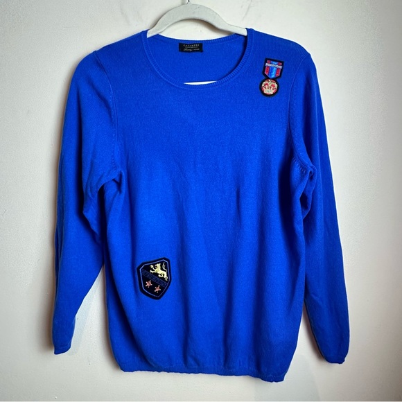 Charter Club Luxury Cashmere Crewneck Sweater with Patches Bright Blue Size XL - Picture 11 of 11